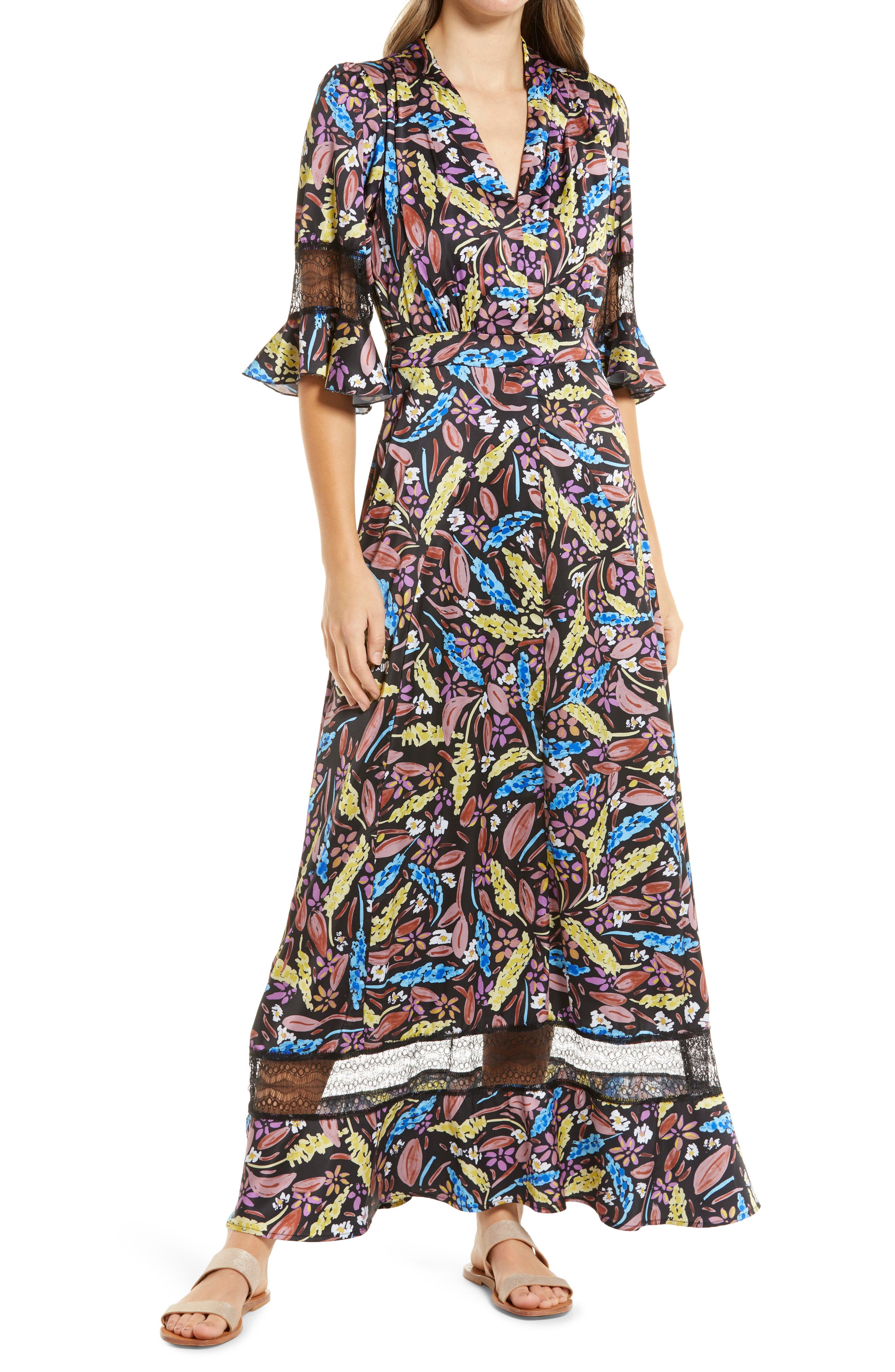 BTFL-life Floral Print Three-Quarter Sleeve Maxi Dress | Nordstrom